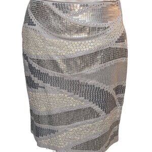 WHBM Sequin Silver WaveCotton Blend Skirt